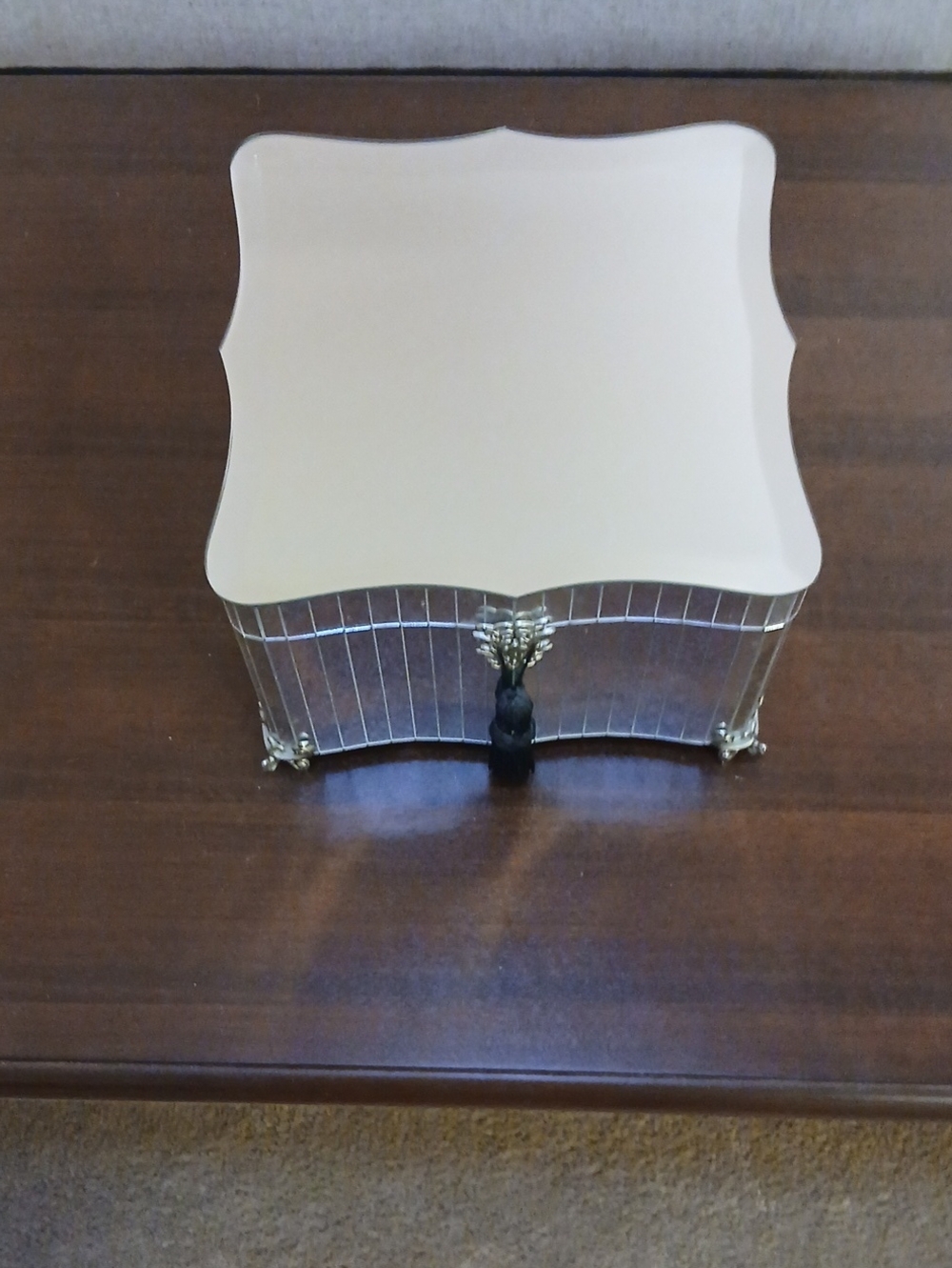 Decorative Cream Mirrored Jewelry Box with Tassel